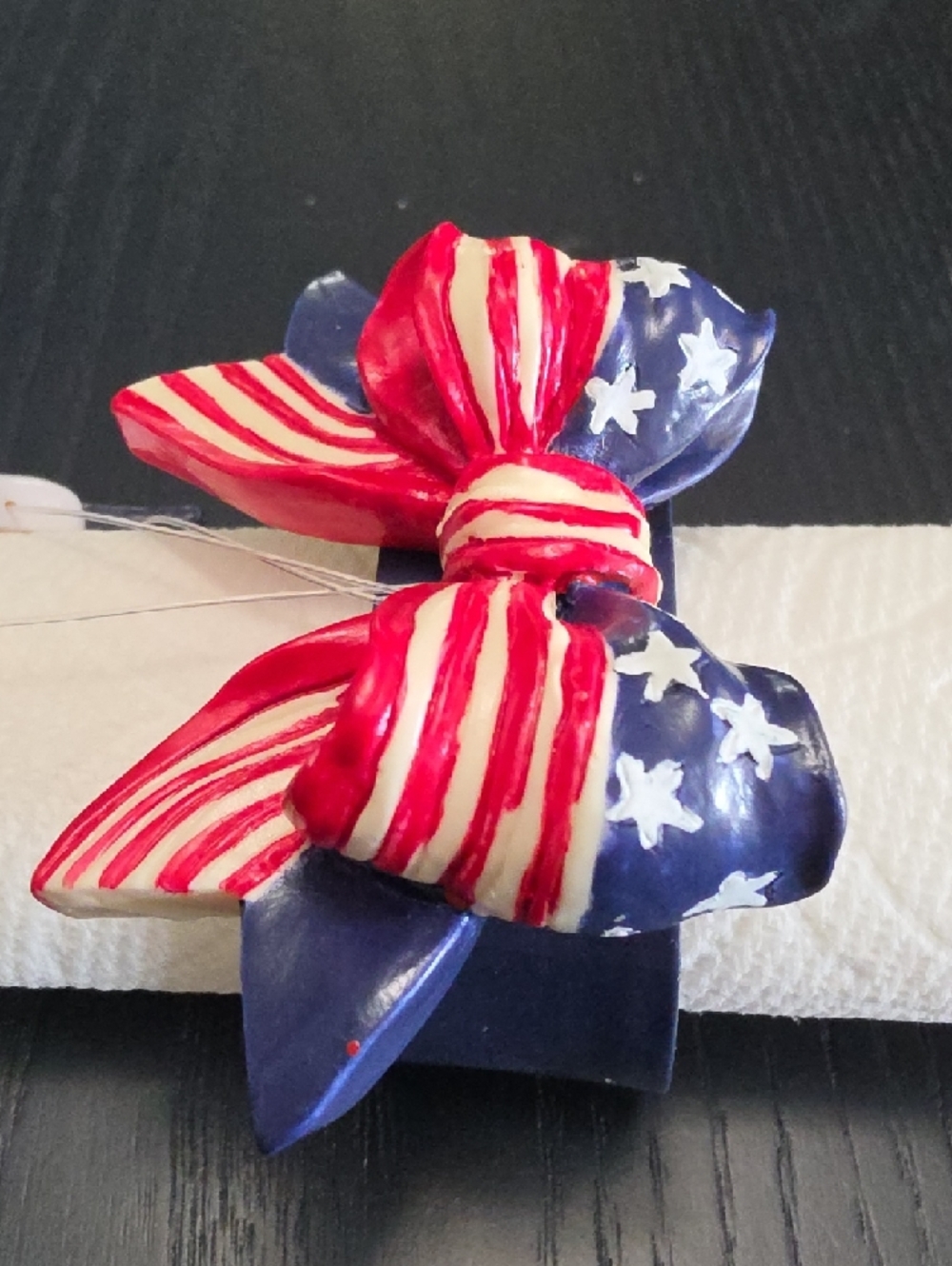 4th Of July Patriotic Napkin Rings with Star Charms - Red, White & Blue S/6 - Picture 8 of 16